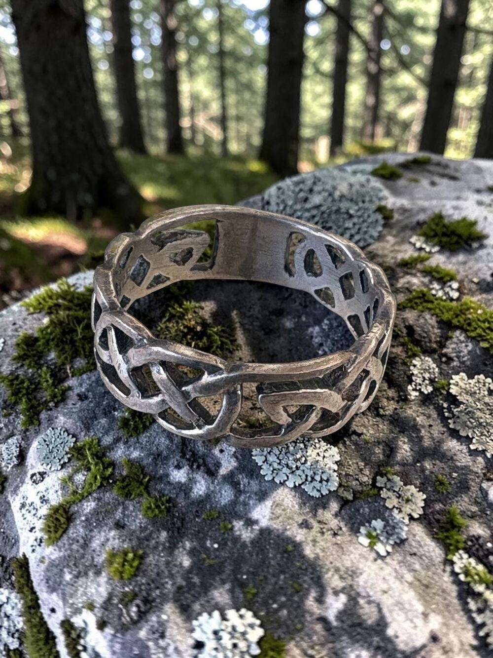 Vintage sterling silver openwork Celtic knot wide band ring interlaced weave des